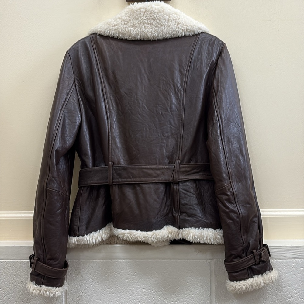 B. Moss women’s L brown genuine leather faux fur Coat - Picture 8 of 8